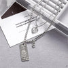 DIEZI Multilayer Silver Color Chain Coin Heart Necklace Couple Hip Hop Punk Geometric Pendant Necklaces for Women Men