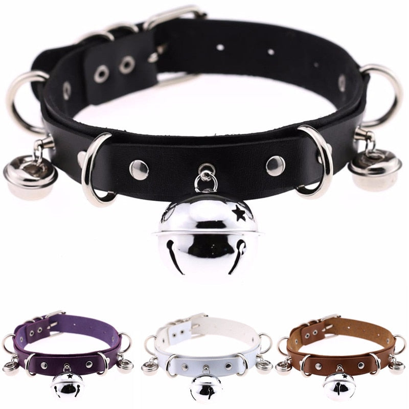 DIEZI Harajuku Vintage Women Bell Pendant Necklaces Gold Metal Goth Choker Collar Necklace For Men Harness Anime Jewelry