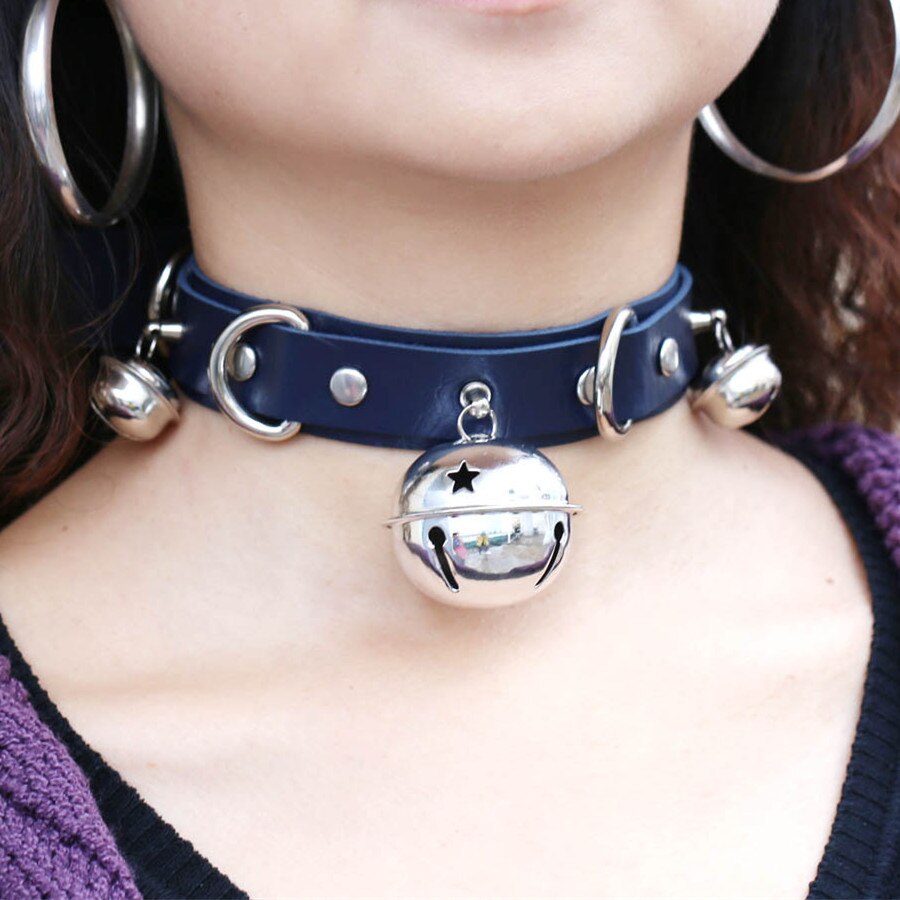 DIEZI Harajuku Vintage Women Bell Pendant Necklaces Gold Metal Goth Choker Collar Necklace For Men Harness Anime Jewelry