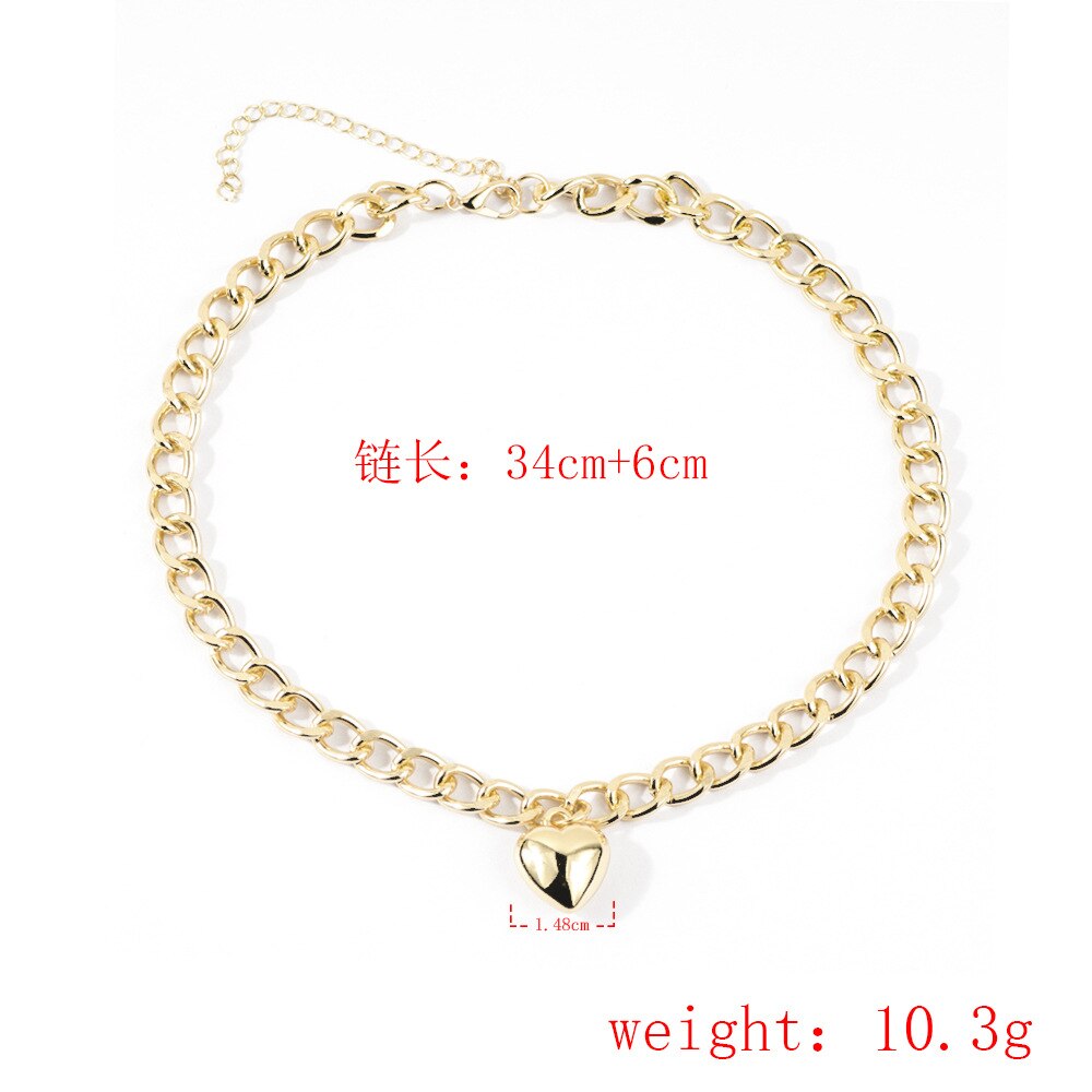 DIEZI Hip Hop Gold Plated Silver Color Chain Heart Pendant Necklaces Chunky Collar Choker Necklace For Women Jewelry