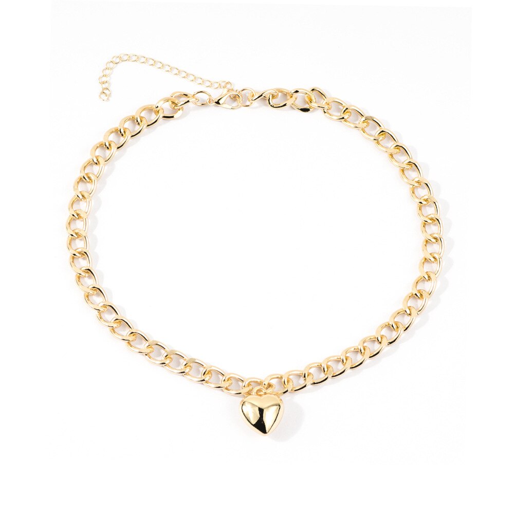 DIEZI Hip Hop Gold Plated Silver Color Chain Heart Pendant Necklaces Chunky Collar Choker Necklace For Women Jewelry