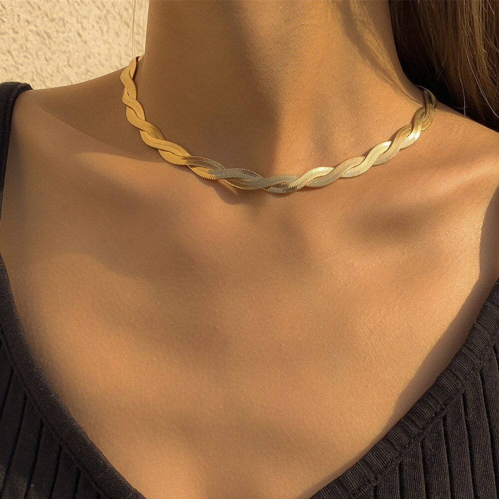 DIEZI Hip Hop Simple Choker Necklace For Women Vntage Korean Statement 2021 Braided Clavicle Snake Chain Necklace Jewelry