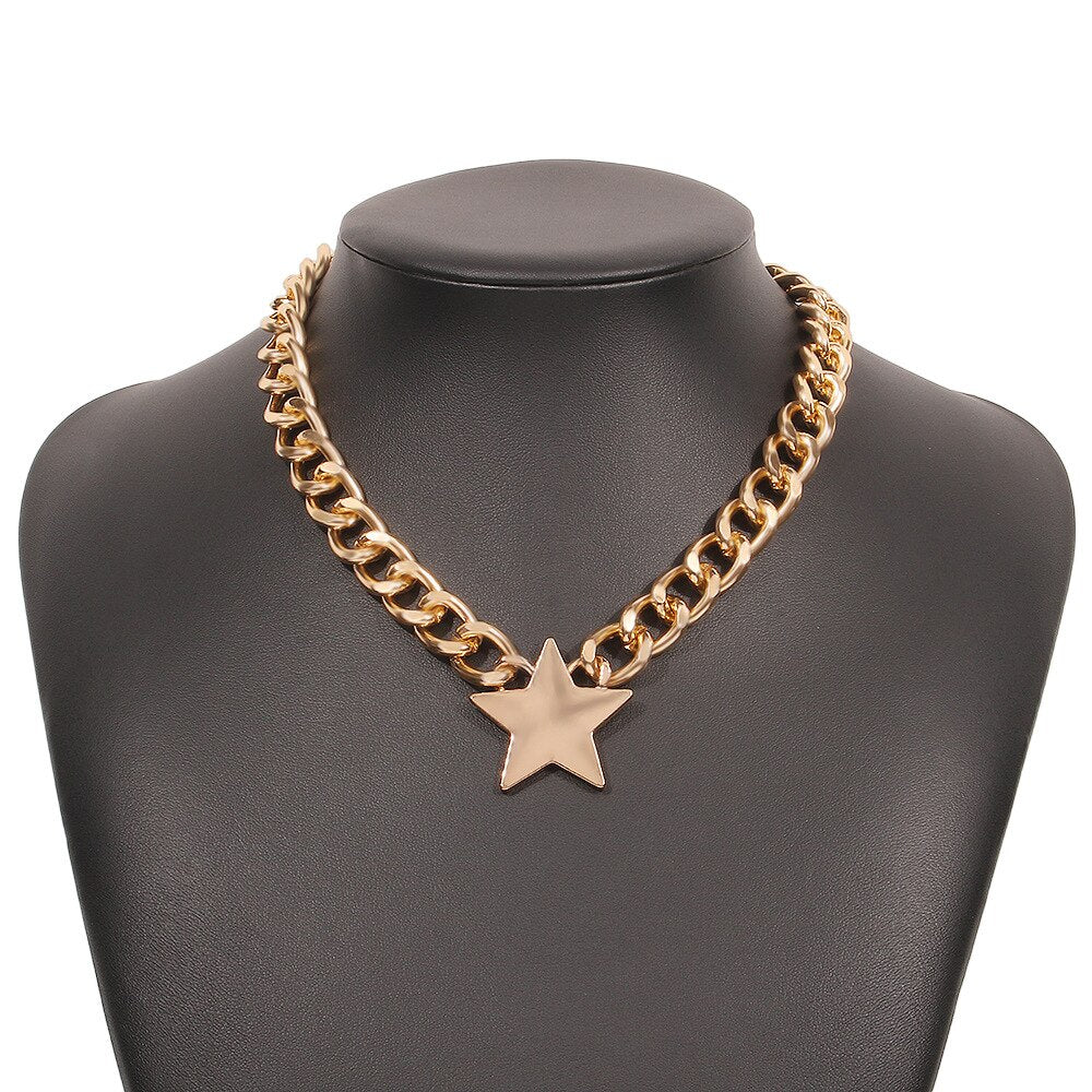 DIEZI Hyperbole Hip Hop Men Clavicle Chain Necklace Vintage Simple Heart Star Choker Necklaces For Girls Women Jewelry