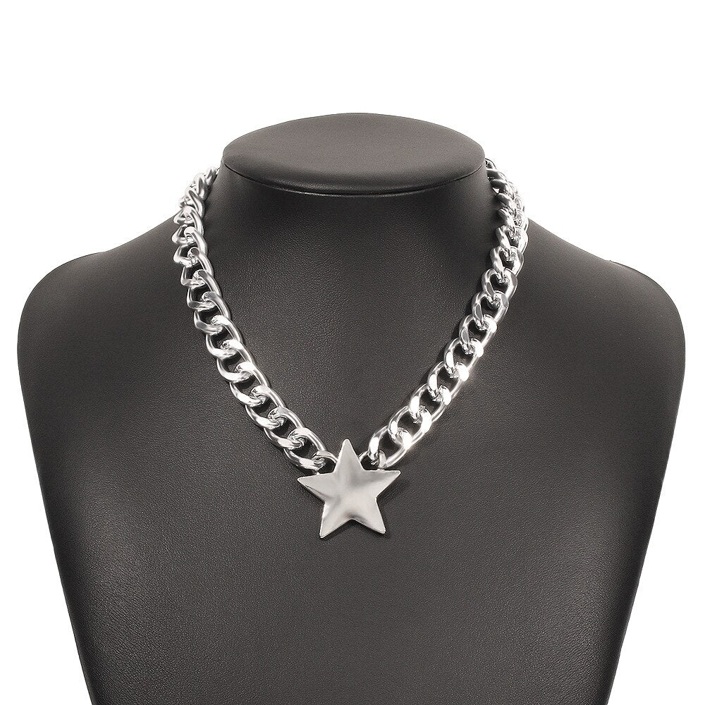 DIEZI Hyperbole Hip Hop Men Clavicle Chain Necklace Vintage Simple Heart Star Choker Necklaces For Girls Women Jewelry