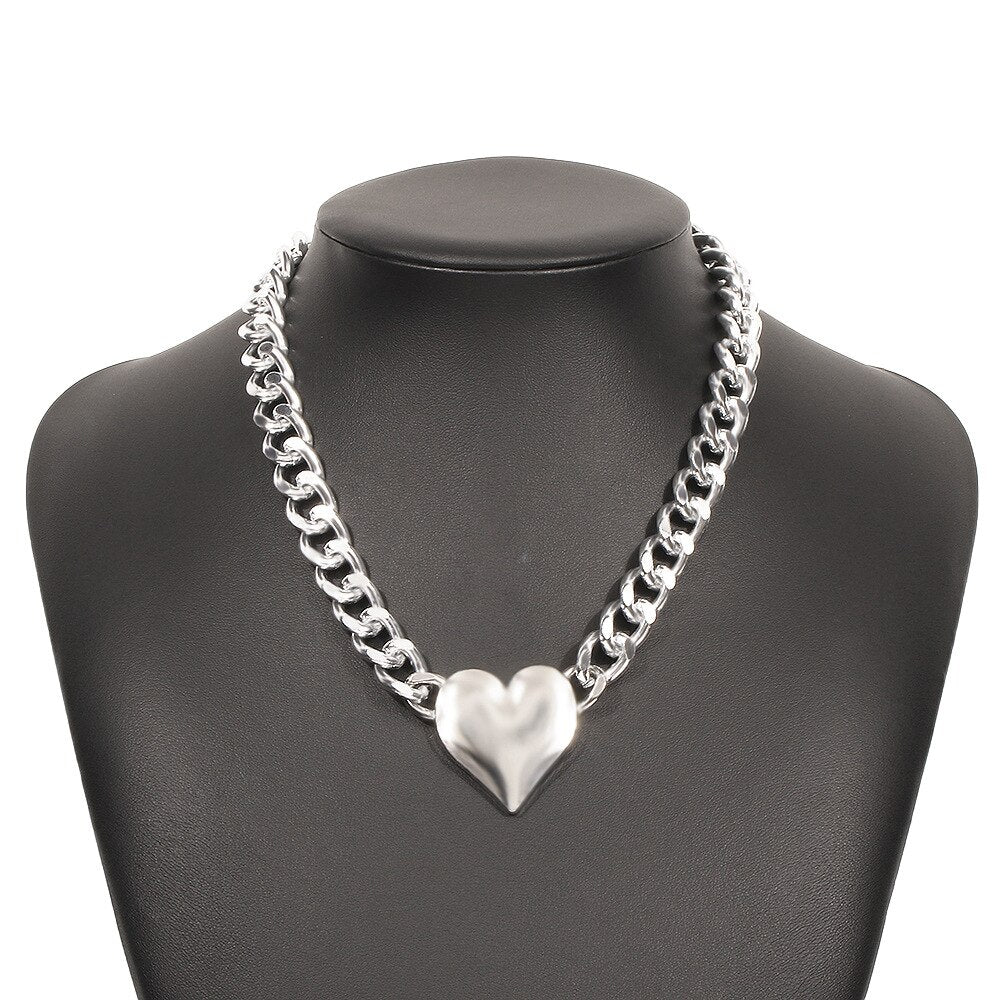 DIEZI Hyperbole Hip Hop Men Clavicle Chain Necklace Vintage Simple Heart Star Choker Necklaces For Girls Women Jewelry