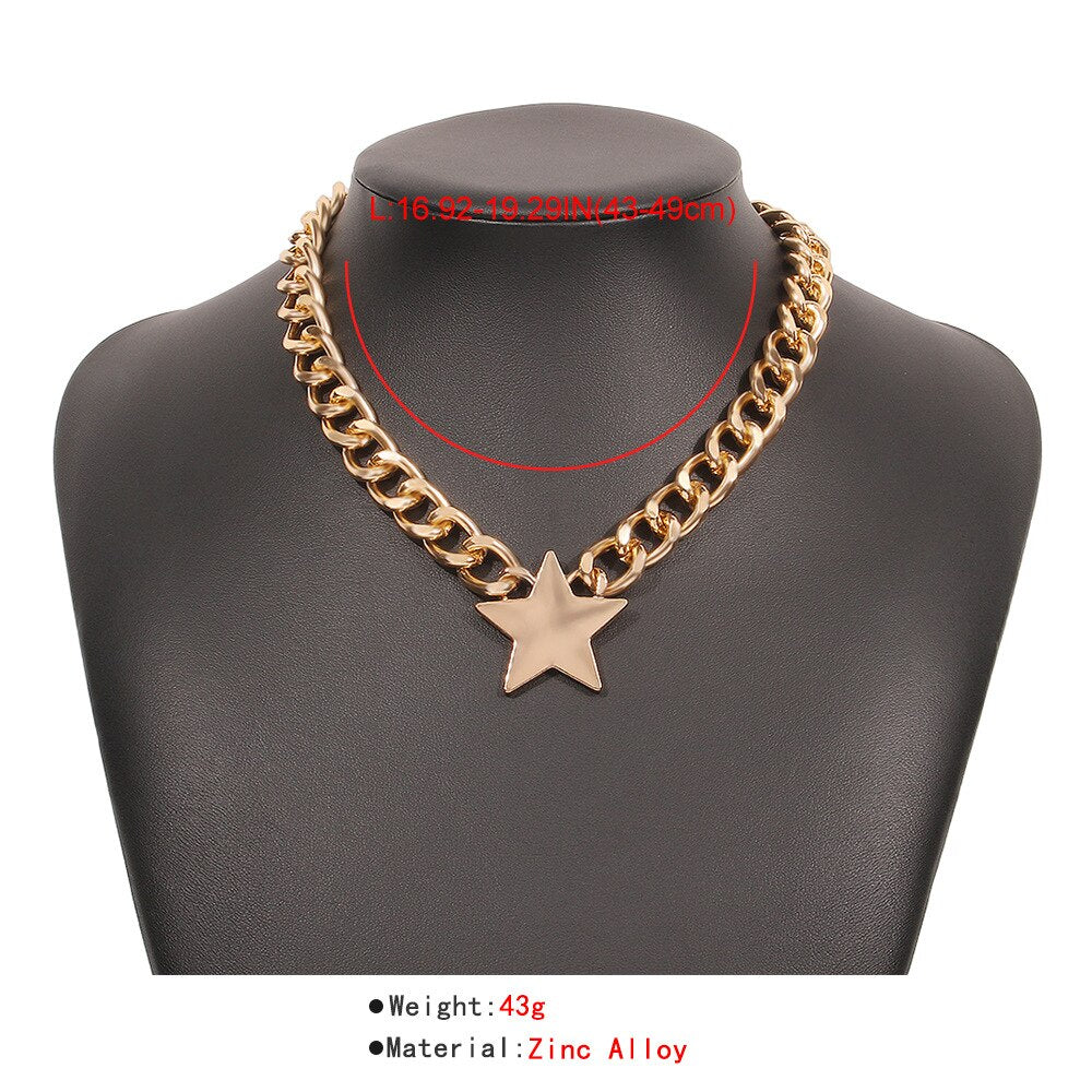 DIEZI Hyperbole Hip Hop Men Clavicle Chain Necklace Vintage Simple Heart Star Choker Necklaces For Girls Women Jewelry