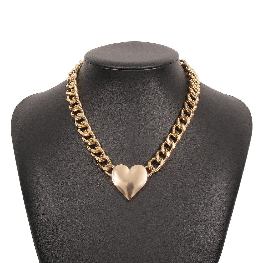 DIEZI Hyperbole Hip Hop Men Clavicle Chain Necklace Vintage Simple Heart Star Choker Necklaces For Girls Women Jewelry