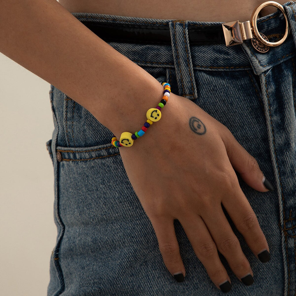 DIEZI Multicolor Acrylic Beads Choker Necklace For Women Simple Sweet Girls Necklace Yellow Smile Face Beads Necklace Jewelry