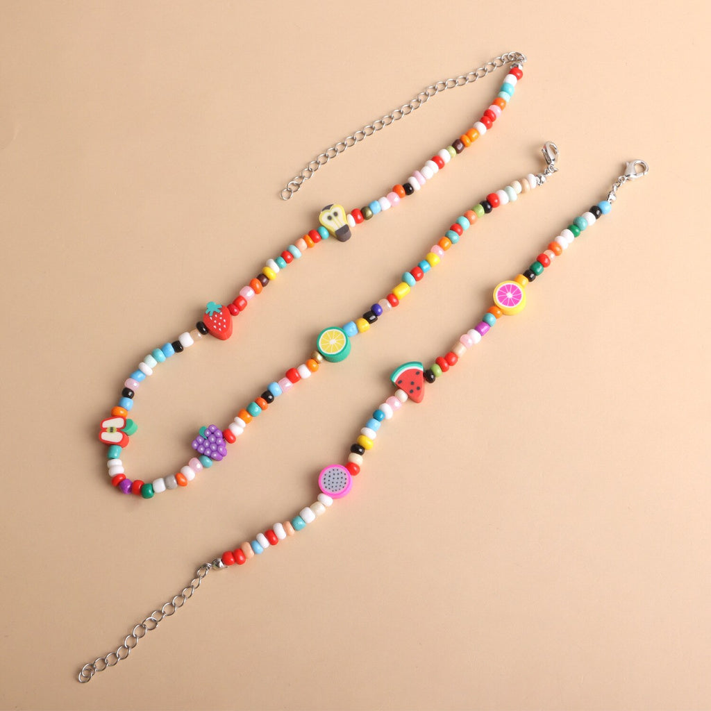 DIEZI Multicolor Soft Clay Resin Beads Choker Necklace For Women Sweet Girls Bohemian Flower Fruit Beads Necklace Jewelry