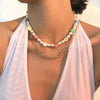 DIEZI Multilayer Bohemian Imitation Pearl Chain Necklace For Women Korean Multicolor Flower Beads Choker Necklace Girls Jewelry