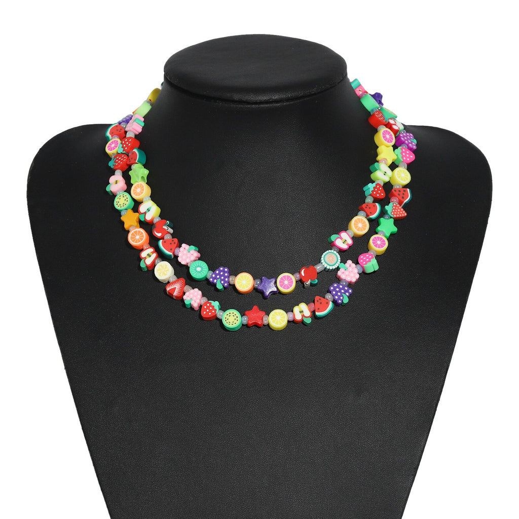 DIEZI One Piece 2021 Ethnic Candy Color Random Resin Fruit Beads Necklace For Women Girls Soft Clay Choker Collares Necklace