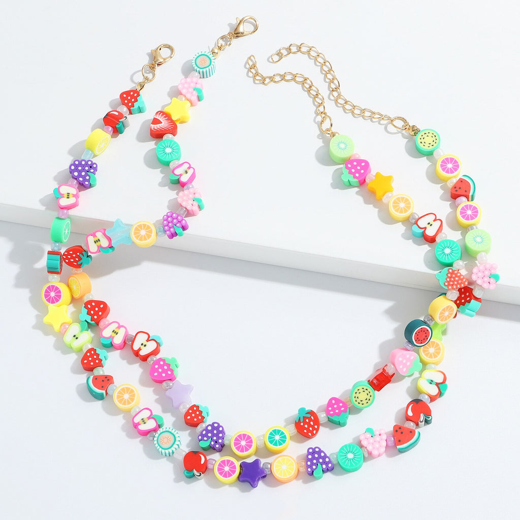 DIEZI One Piece 2021 Ethnic Candy Color Random Resin Fruit Beads Necklace For Women Girls Soft Clay Choker Collares Necklace