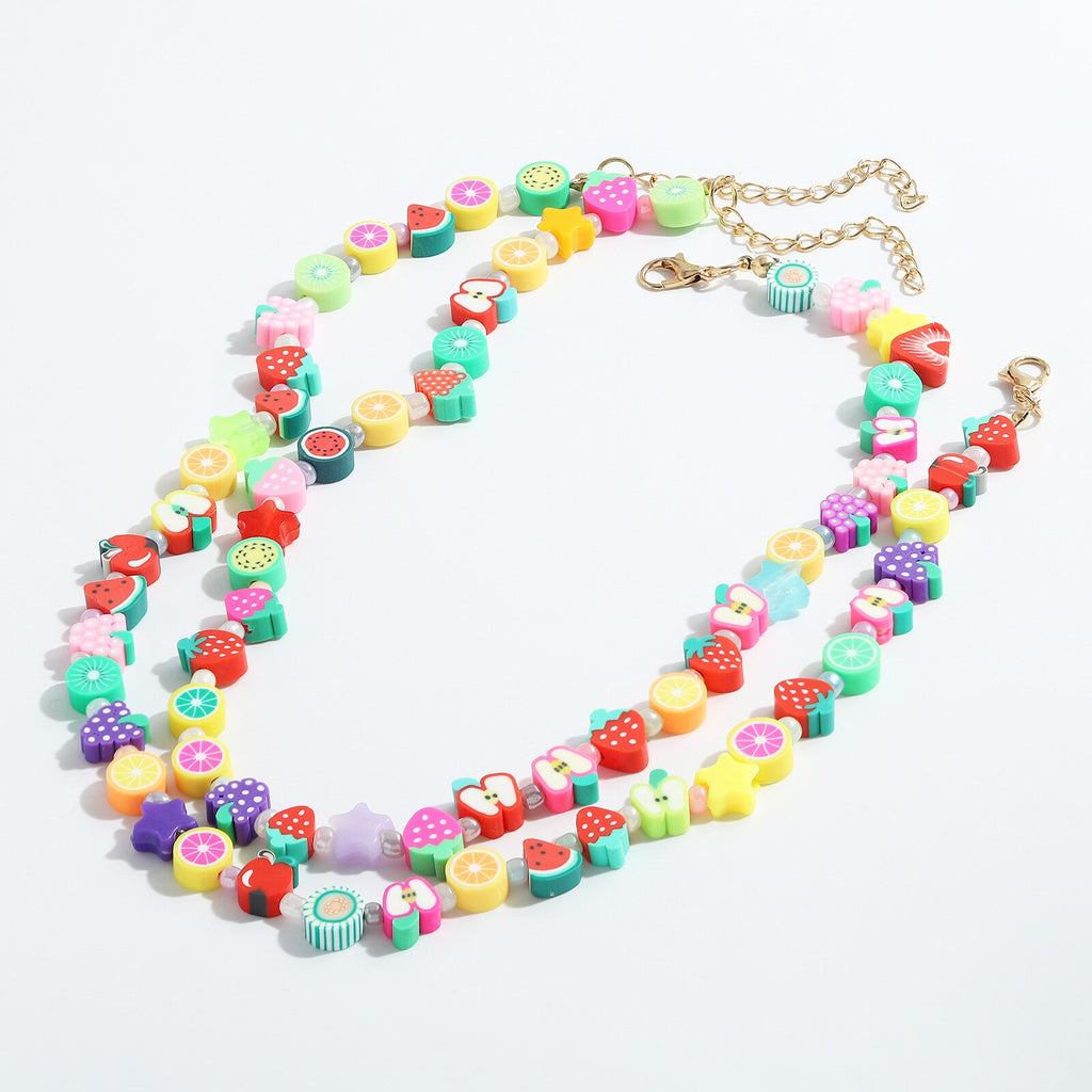 DIEZI One Piece 2021 Ethnic Candy Color Random Resin Fruit Beads Necklace For Women Girls Soft Clay Choker Collares Necklace