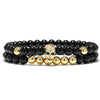 DIEZI One Sets 6mm Black Energy Yoga Skull Charm Bracelet For Men Women Natural Stones Buddhist Strand Beads Bracelets Jewelry
