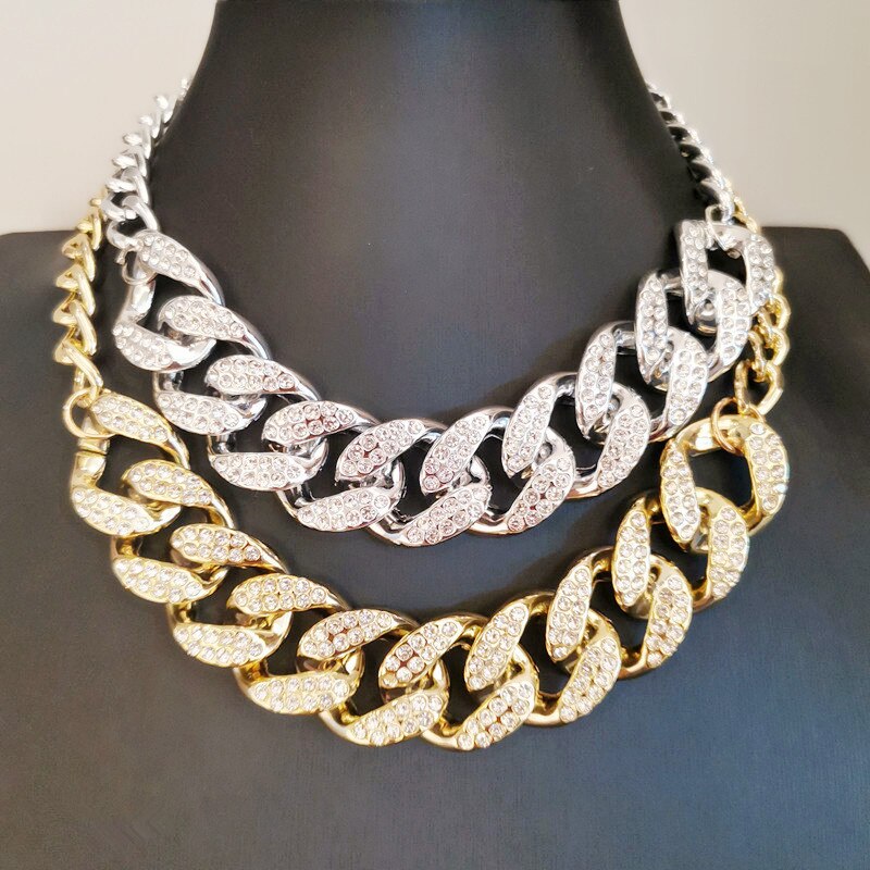 DIEZI Punk Hip Hop Vintage CCB Plastic Chain Choker Necklace Women Rhinestone Chunky Necklace Statement Necklace Jewelry
