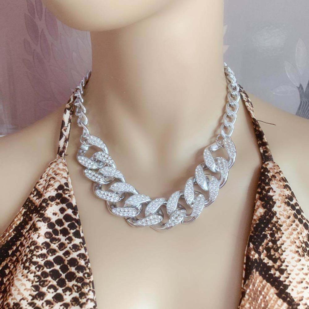 DIEZI Punk Hip Hop Vintage CCB Plastic Chain Choker Necklace Women Rhinestone Chunky Necklace Statement Necklace Jewelry