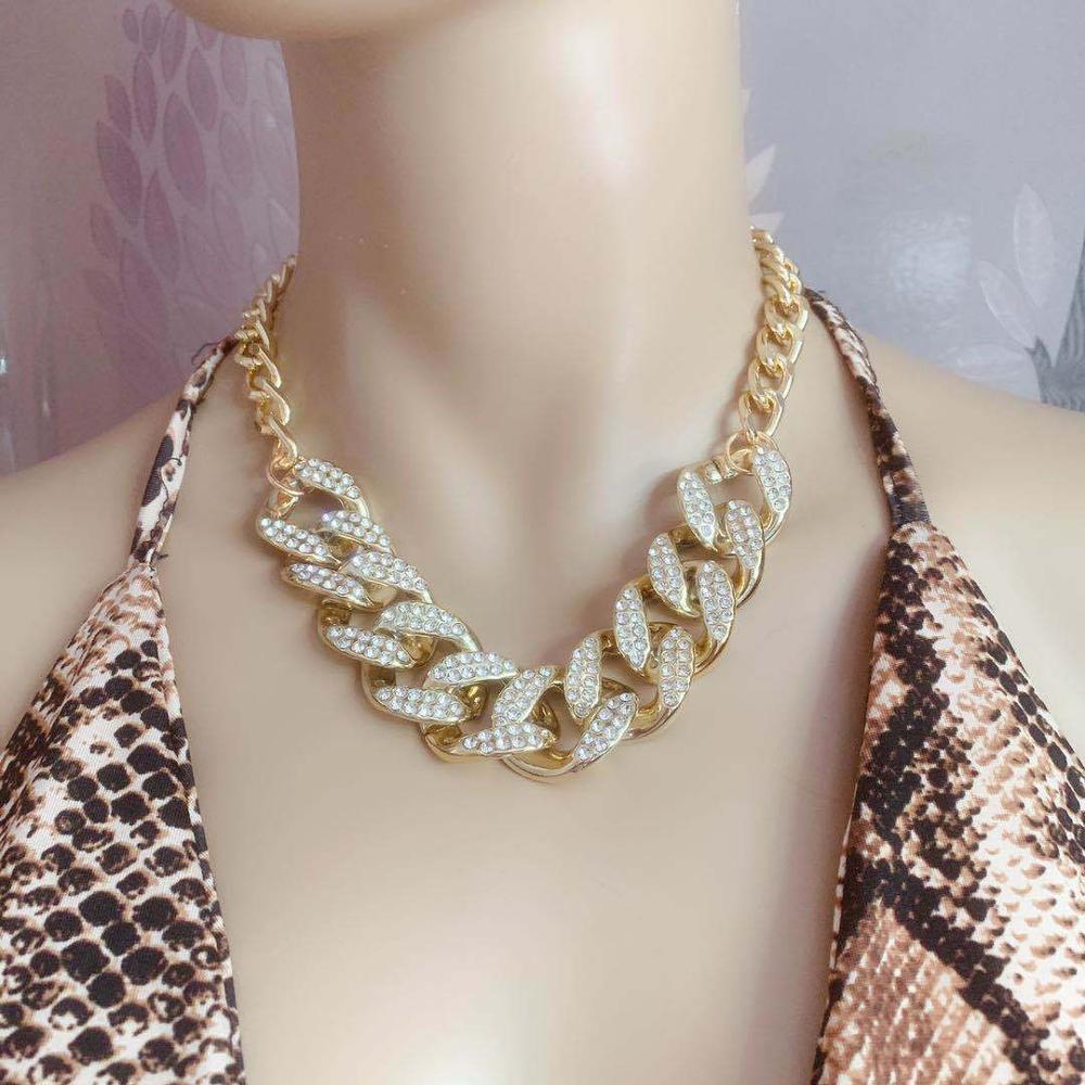 DIEZI Punk Hip Hop Vintage CCB Plastic Chain Choker Necklace Women Rhinestone Chunky Necklace Statement Necklace Jewelry