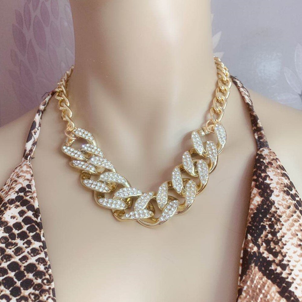 DIEZI Punk Hip Hop Vintage CCB Plastic Chain Choker Necklace Women Rhinestone Chunky Necklace Statement Necklace Jewelry