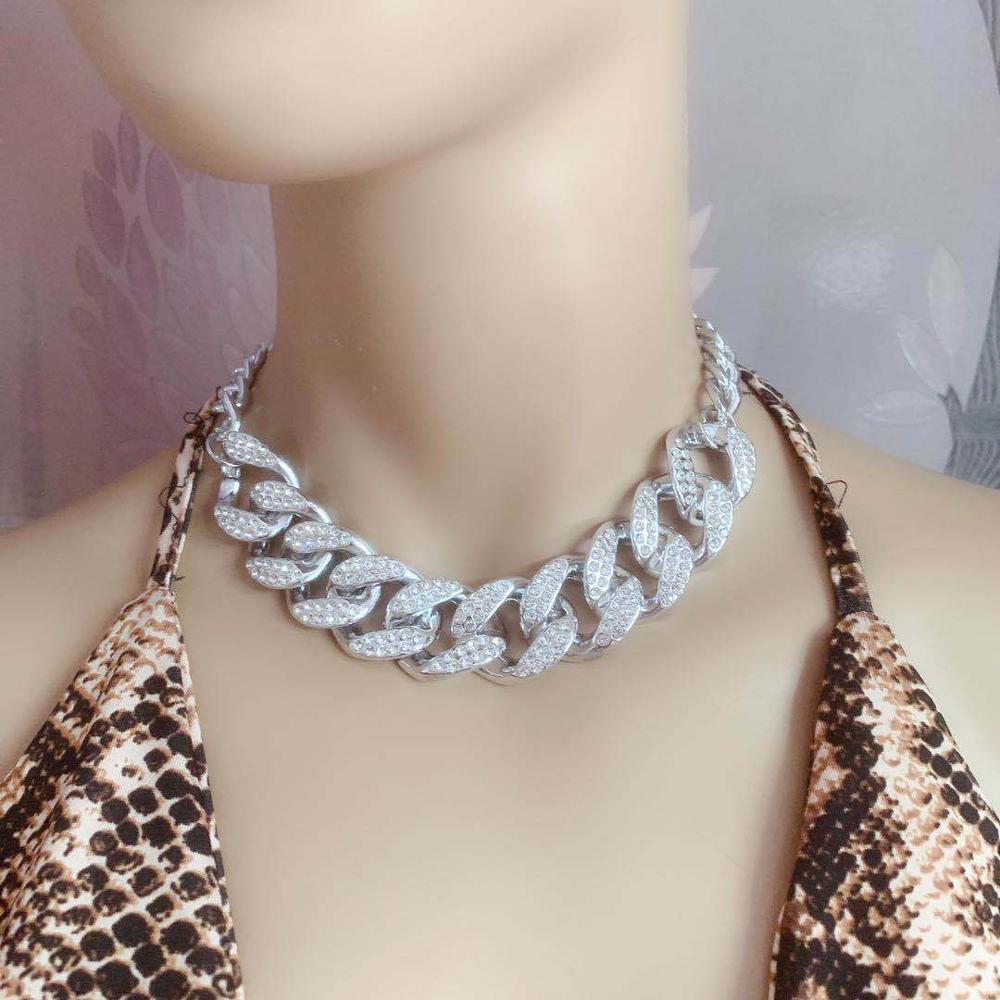 DIEZI Punk Hip Hop Vintage CCB Plastic Chain Choker Necklace Women Rhinestone Chunky Necklace Statement Necklace Jewelry