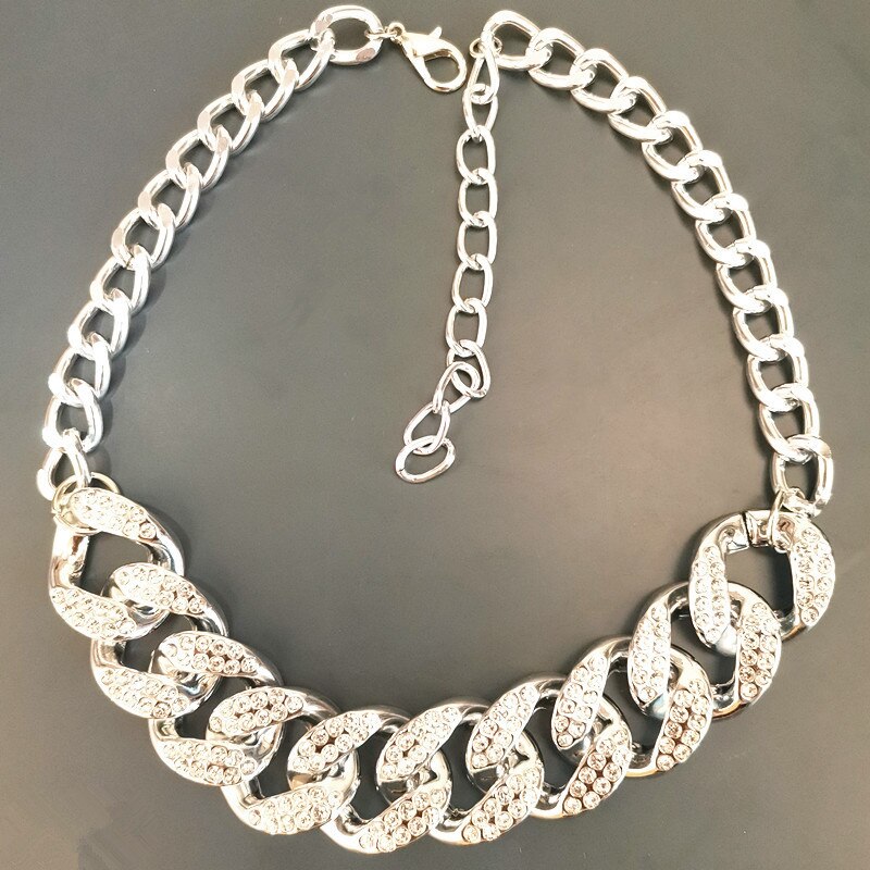 DIEZI Punk Hip Hop Vintage CCB Plastic Chain Choker Necklace Women Rhinestone Chunky Necklace Statement Necklace Jewelry