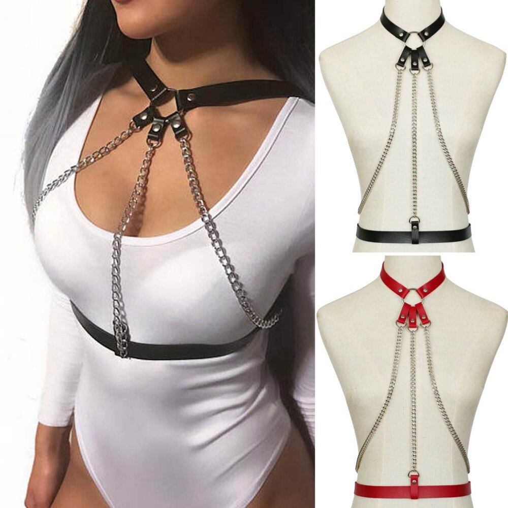 DIEZI Punk Leather Harness Belt Bondage Cage Gothic Chain Body Necklace Women Vintage 2021 Cosplay Torques Jewelry