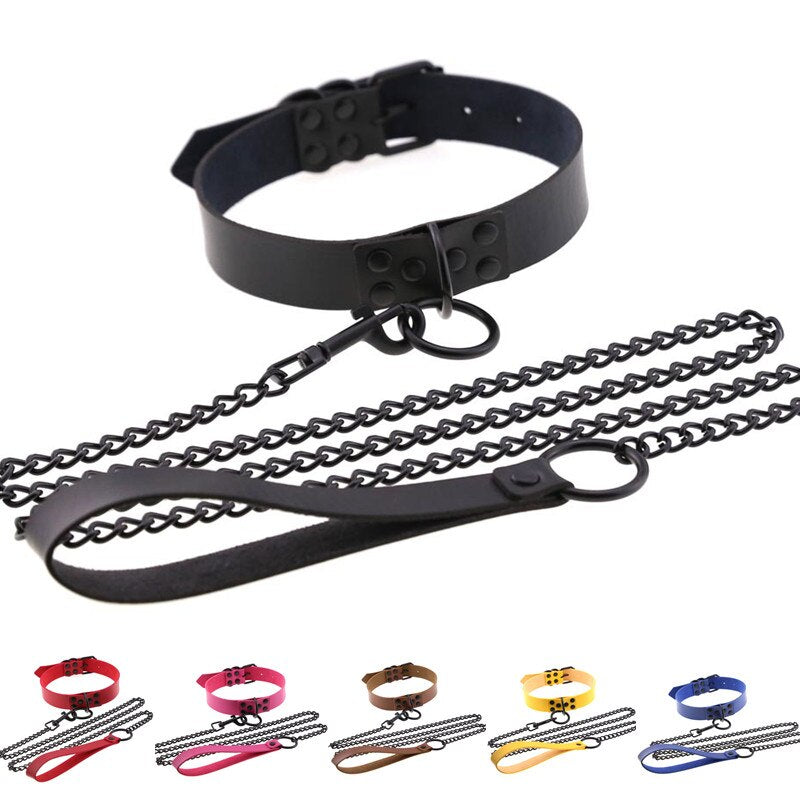 DIEZI Punk Vintage Exaggerated personality Leather O Shape Necklaces For Women Metal Round Gothic Collar Necklace Choker Jewelry