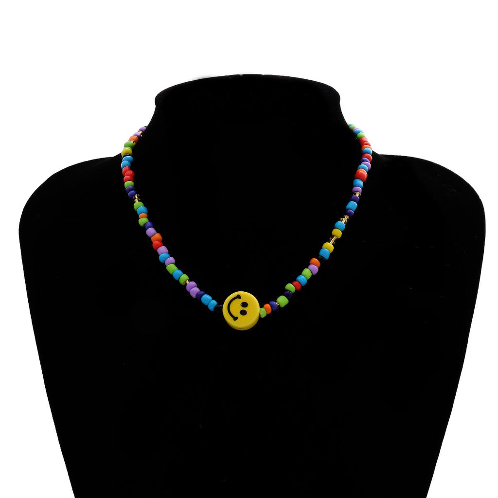DIEZI Simple Multicolor Acrylic Beads Necklace Women Girls Short Necklace Yellow Smile Face Choker Collares Necklace Jewelry
