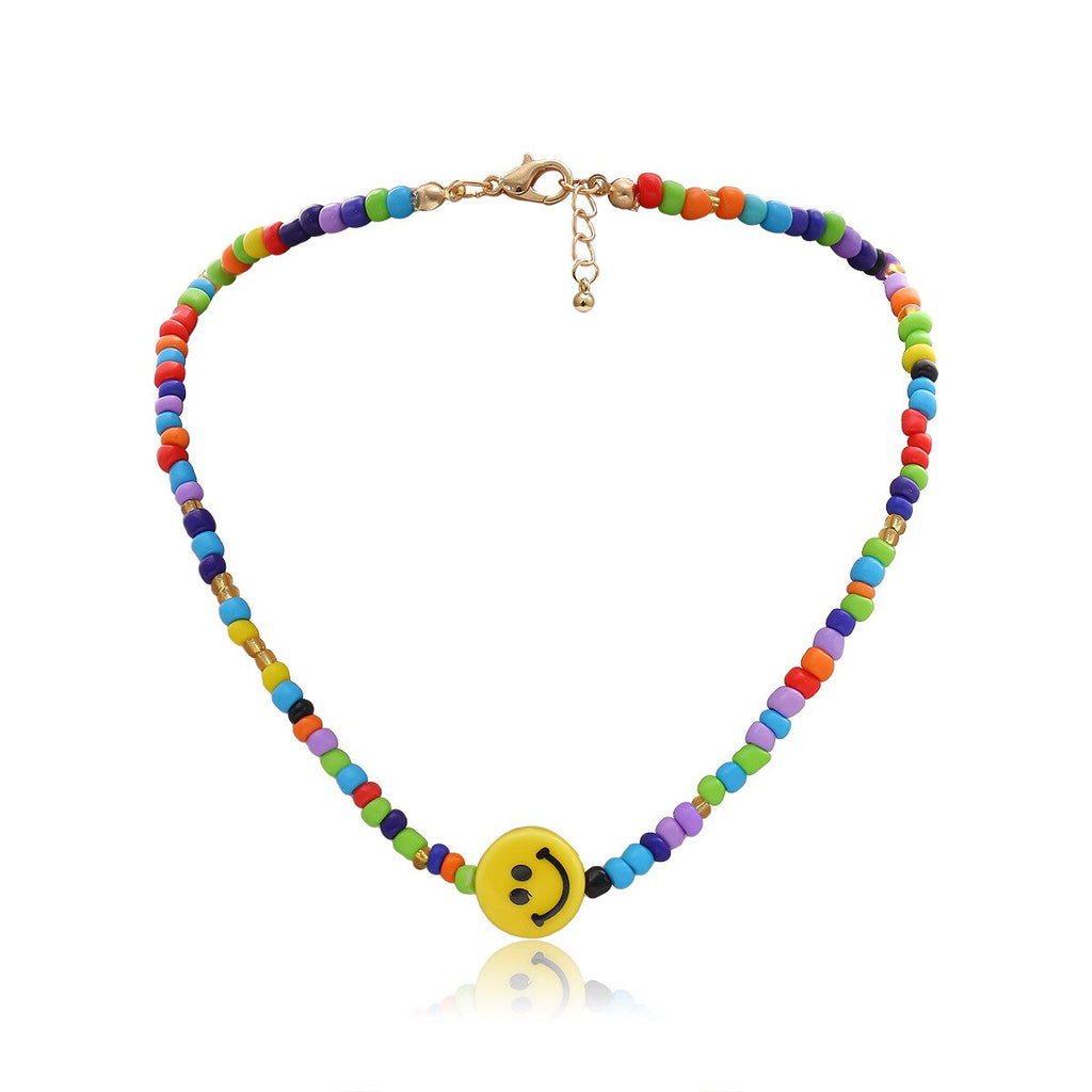 DIEZI Simple Multicolor Acrylic Beads Necklace Women Girls Short Necklace Yellow Smile Face Choker Collares Necklace Jewelry