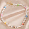 DIEZI Summer Ethnic Imitation Pearl Choker Necklace For Women Girls Sweet Soft Clay Beads Chain Necklace Flower Heart Jewelry