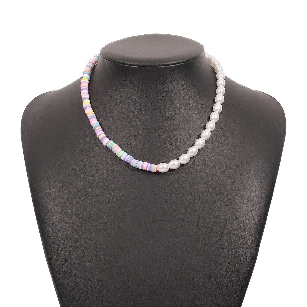 DIEZI Vintage Ethnic Soft Clay Beads Choker Necklace Bohemian Imitation Pearl Chain Necklaces Sweet Girls Women Jewelry