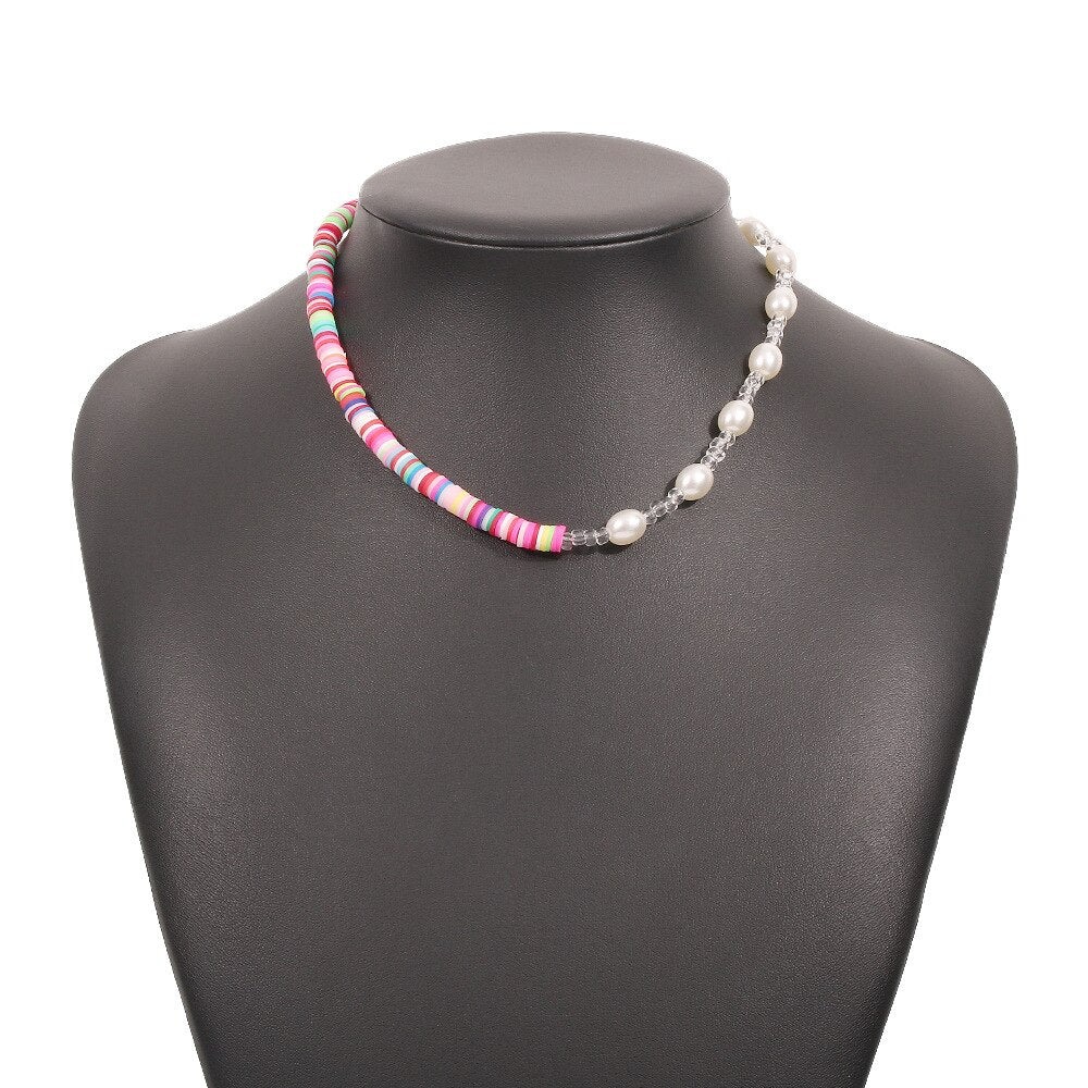 DIEZI Vintage Ethnic Soft Clay Beads Choker Necklace Bohemian Imitation Pearl Chain Necklaces Sweet Girls Women Jewelry