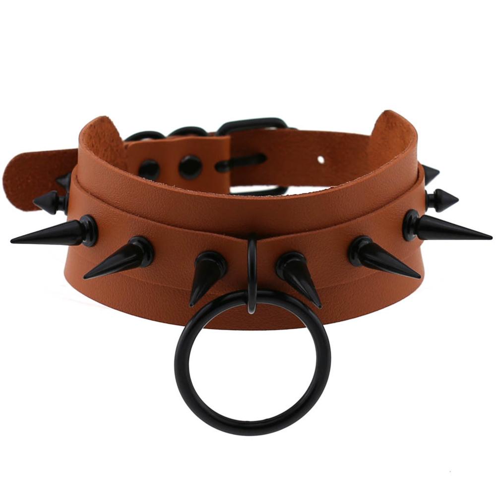 DIEZI Vintage Gothic Harajuku Cosplay Black Rivet Circle PU Leather Choker Necklace For Women Punk Statement Necklaces Jewelry