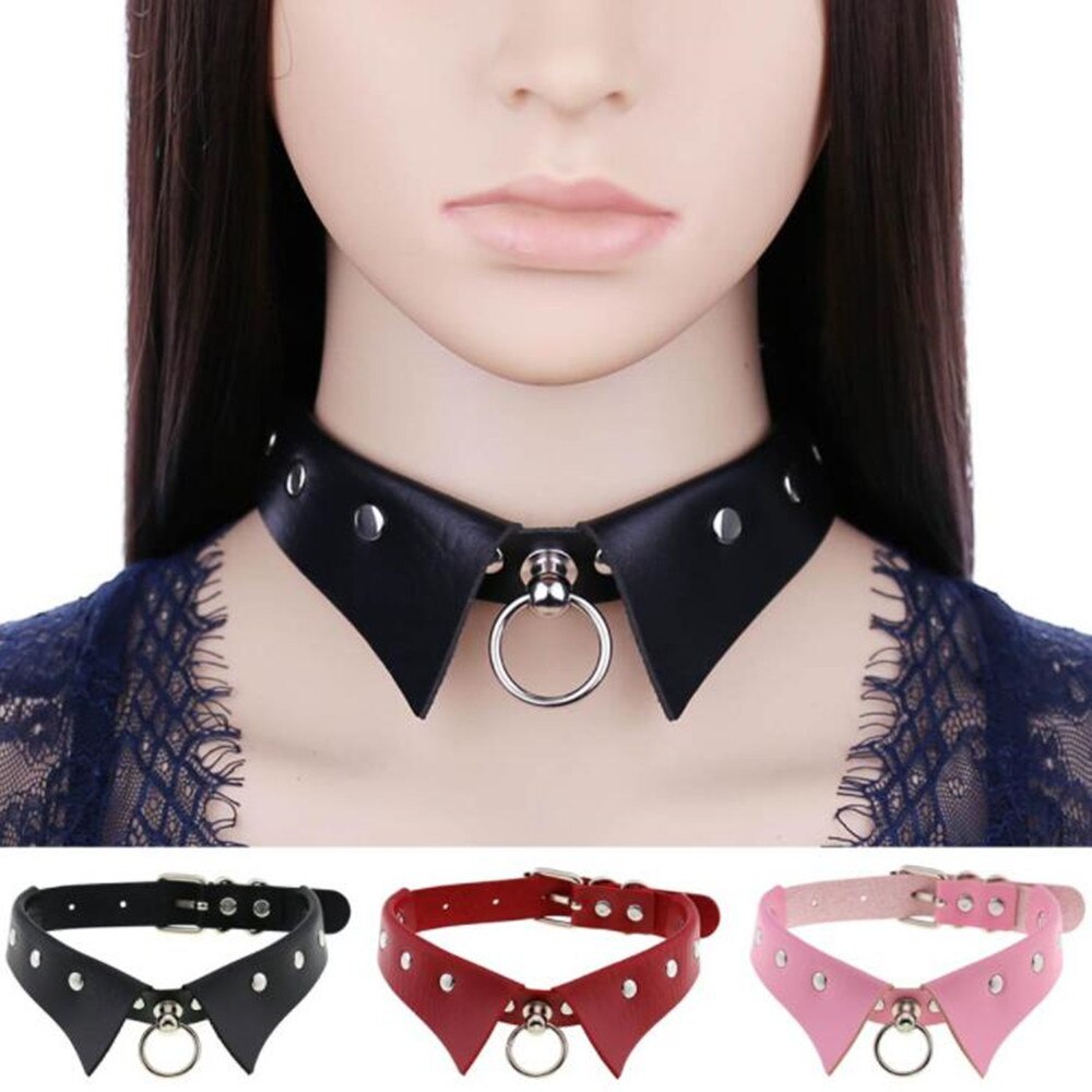 DIEZI Vintage Gothic Harajuku Cosplay Metal Circle PU Leather Choker Necklace Women Punk Collares Statement Necklaces Jewelry