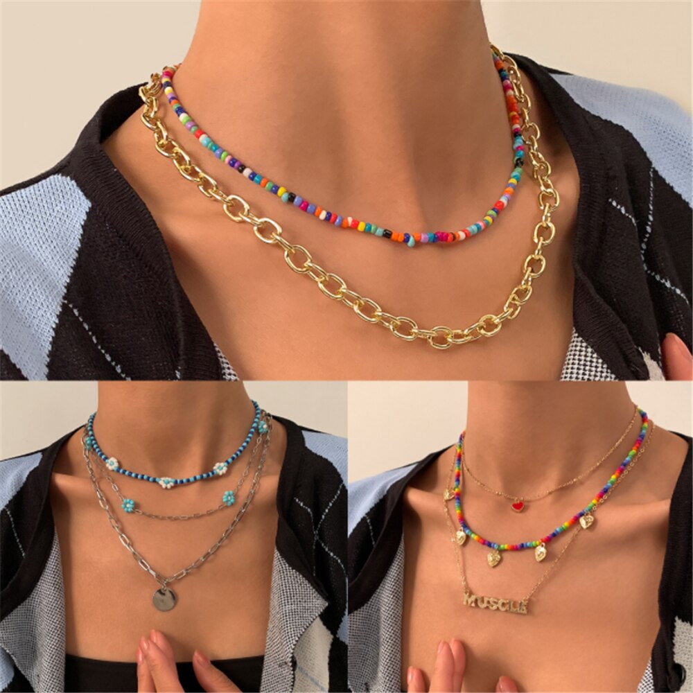 DIEZI Vintage Multilayer Imitation Pearl Choker Necklace For Women Sweet Girls Small Mushroom Clavicle Chain Necklace Jewelry