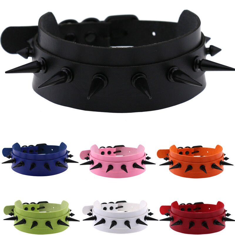 DIEZI Vintage Punk Gothic Harajuku Cosplay Black PU Leather Choker Necklace For Women Men Rivet Statement Necklaces Jewelry