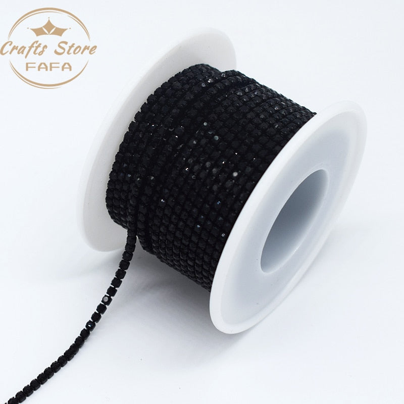 DIY Decoration 5 Yards/Pack Top Crystal Rhinestones Black Sewing On Flat Back Cup-Chain With Metal Bottom