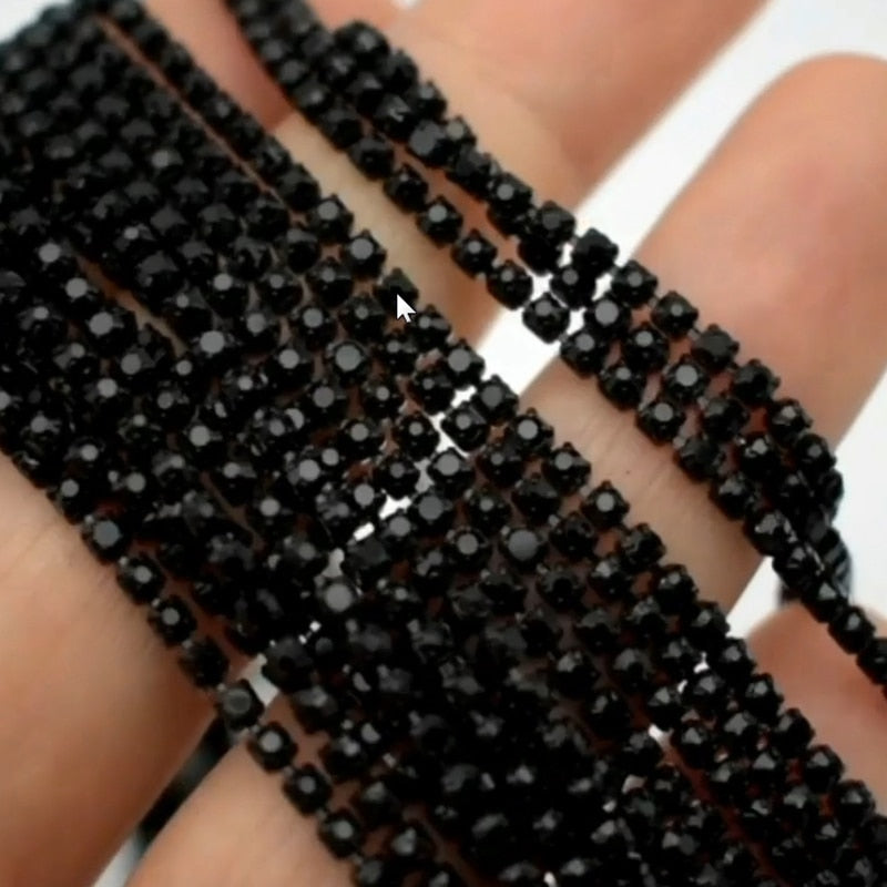 DIY Decoration 5 Yards/Pack Top Crystal Rhinestones Black Sewing On Flat Back Cup-Chain With Metal Bottom