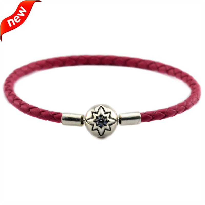 DIY Fits European Bead Charms Rose Leather Bracelets and Necklaces for Women Jewelry Making 925 Sterling Silver Starry Sky Clasp