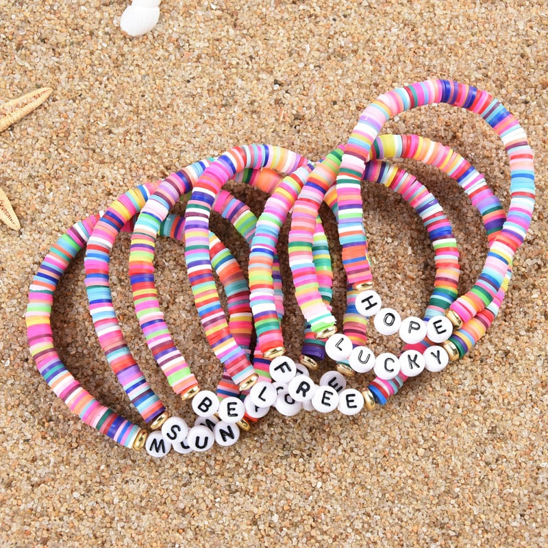 DIY Letter Polymer Clay Bracelet for Women   Handmade  Beads Charm Bracelet Summer Femme Jewelry