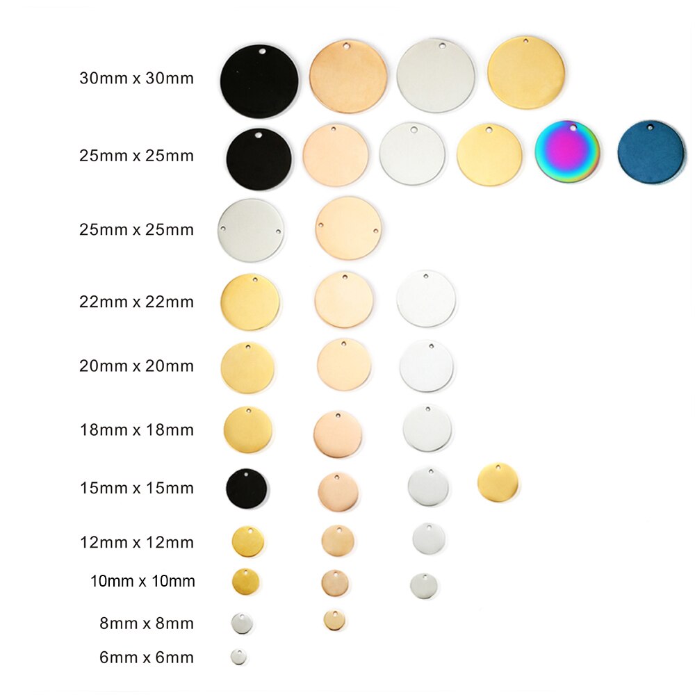 DIY accessories round pendant tag 50pcs/lot stainless steel engraved word photo logo 8mm 10mm 12mm