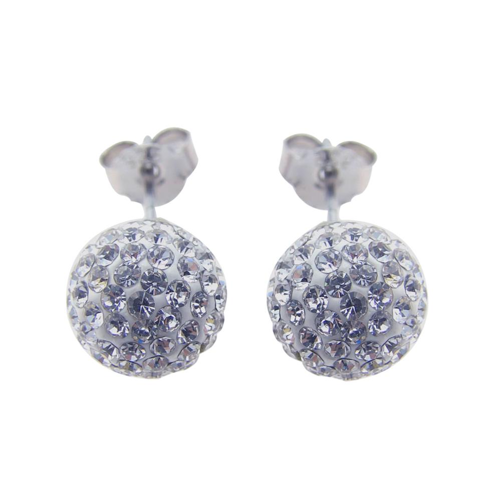 925 Sterling Silver Ear Post Stud Earrings Ball Pave 10mm Dia Silver Rhinestone Ear Studs Gift for Fashion Ladies