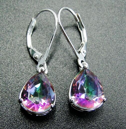 Pear Cut 8*10mm Fire Rainbow Mystic Topaz Drop Earrings Solid 925 Sterling Silver Women Vintage Fashion Fine Jewelry