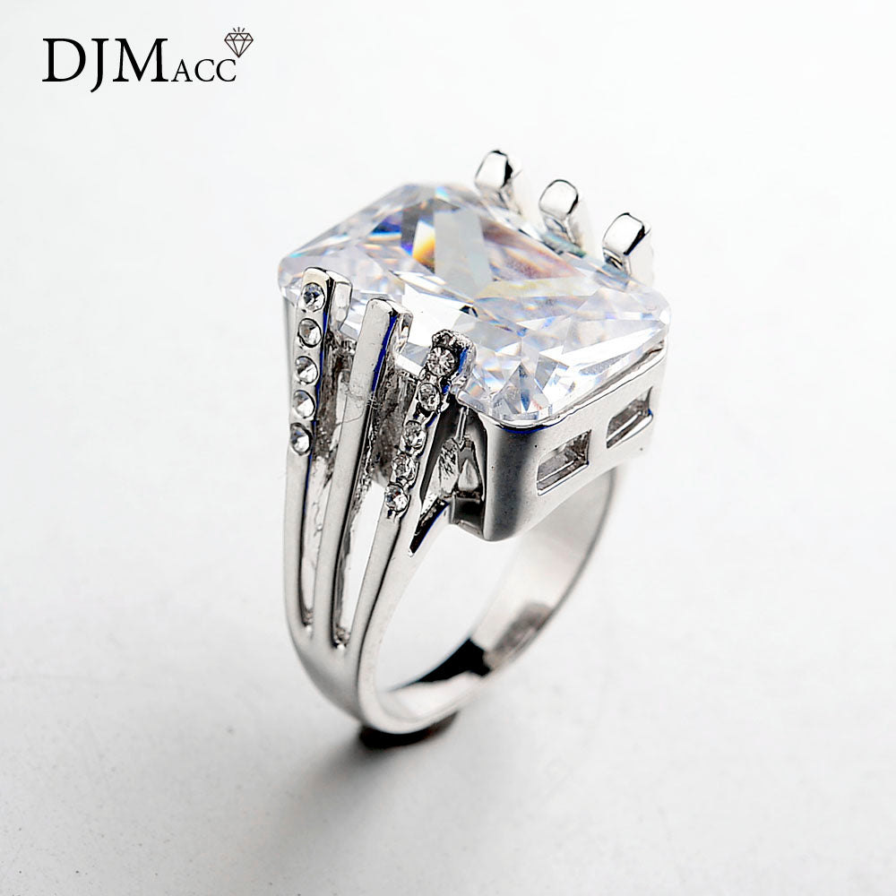 AAA Quality Fashion Jewelry Large Size Square Shine Zircon Silver Color Wedding Rings For Woman And Men(DJ0595)
