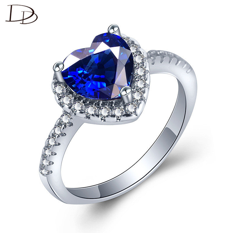 DODO Charming Deep Blue Heart Shaped AAA Zirconia Rings For Women High Quality Wedding Bands Fine Jewelry Drop Shipping DM095