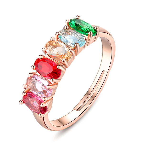 DODO Charming Rainbow Color Stone Open End Rings For Women Rose Gold Color Fashion Jewelry Wedding AAA Zircon Ring Bijoux R392