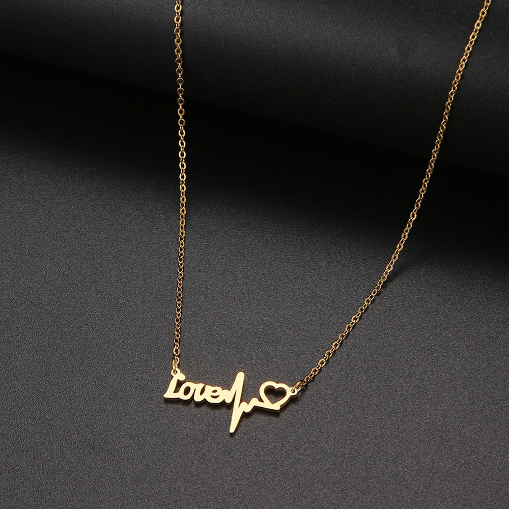 DOTIFI 316L Stainless Steel Necklace LOVE Heartbeat Simple Female Heart-Shaped Pendant For Women Engagement Gift Jewelry