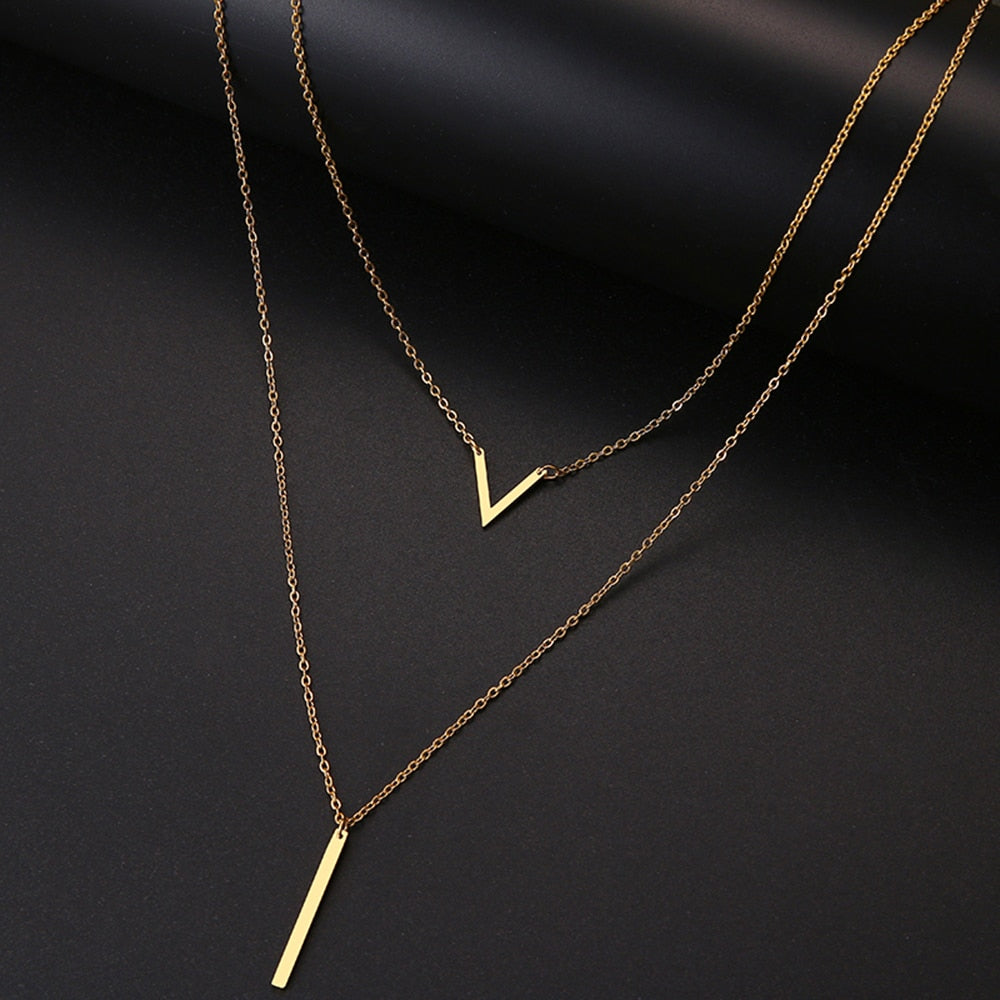 DOTIFI For Women Double Round Geometric Pendant Necklace Stainless Steel Gold and Silver Color Jewelry Gift