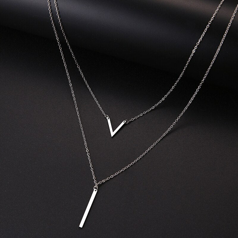 DOTIFI For Women Double Round Geometric Pendant Necklace Stainless Steel Gold and Silver Color Jewelry Gift