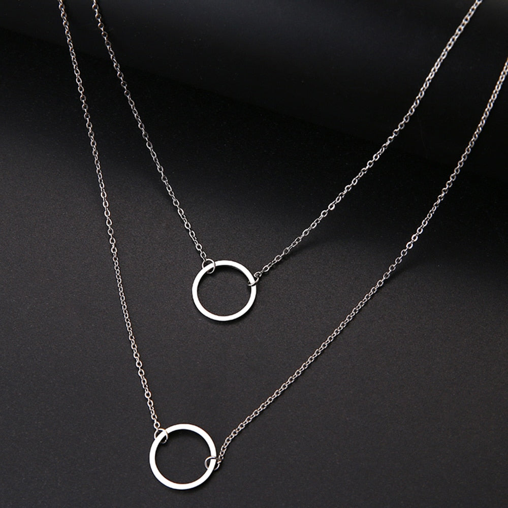 DOTIFI For Women Double Round Geometric Pendant Necklace