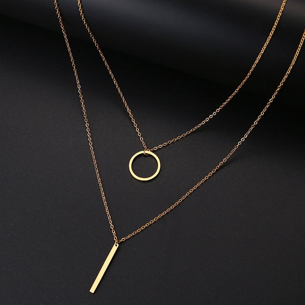 DOTIFI For Women Double Round Geometric Pendant Necklace Stainless Steel Gold and Silver Color Jewelry Gift
